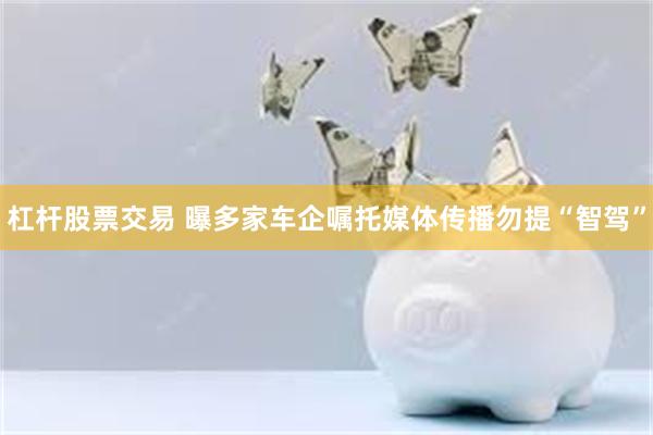杠杆股票交易 曝多家车企嘱托媒体传播勿提“智驾”